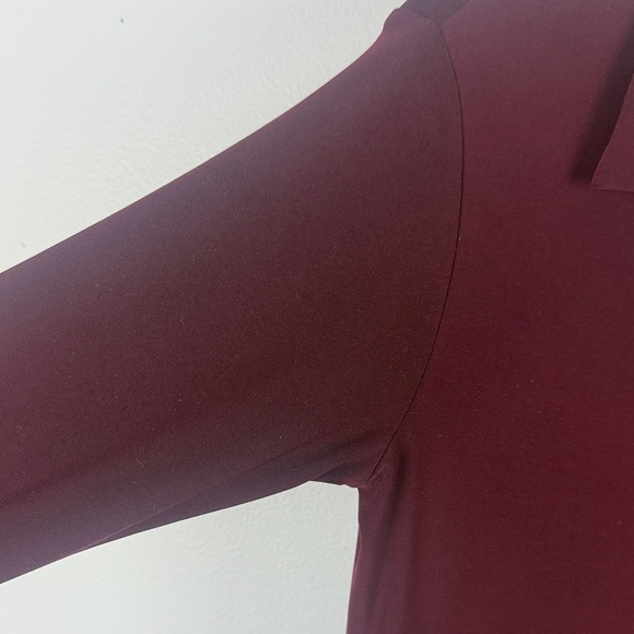 Sympli Deep Burgundy Flowy Fit Button Down Layered Hem Long Sleeve Blouse Size 4 - Picture 3 of 11